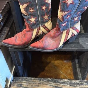 Red and Blue Star Ankle Boots